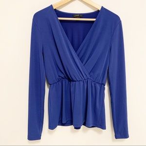 Halogen Blue Wrap Plunge Neckline Long Sleeve Top S
